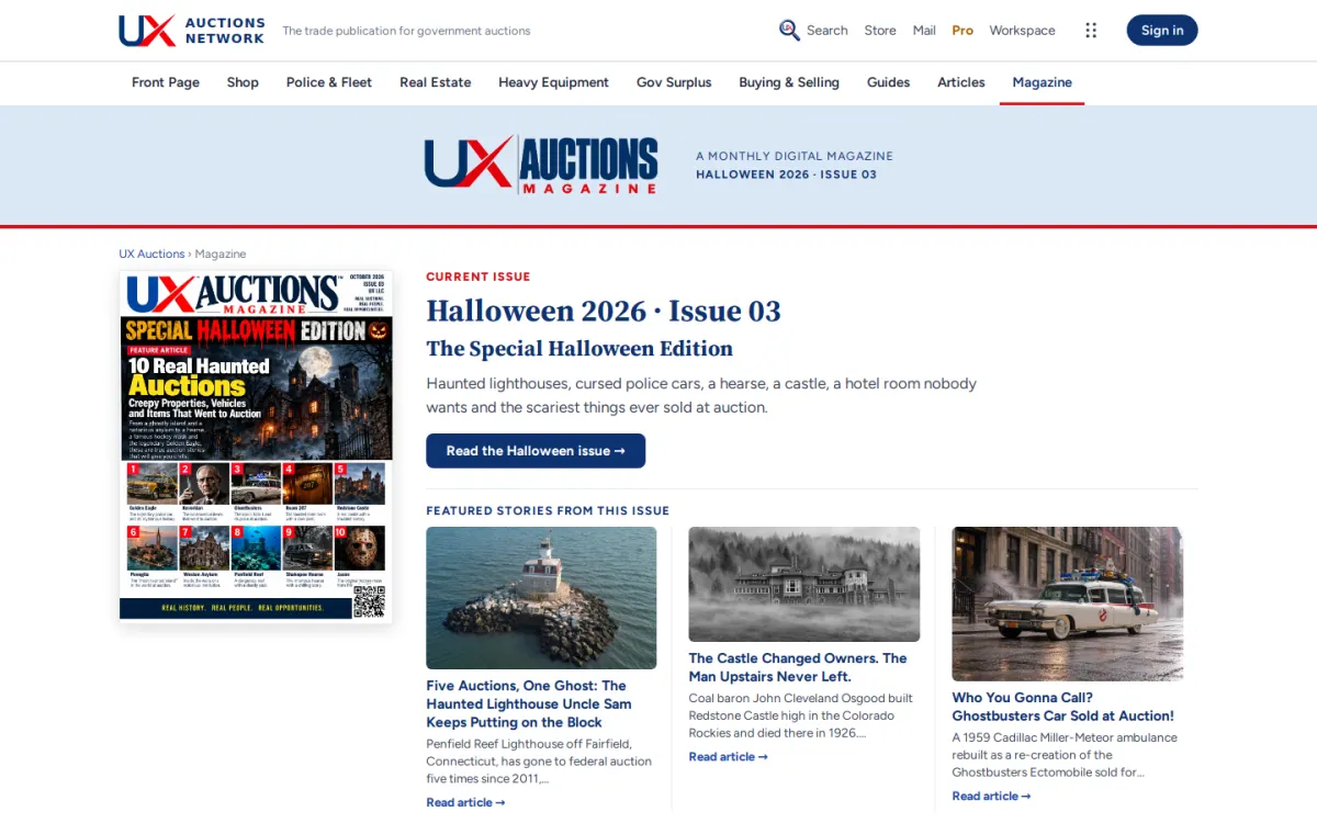 UX Auctions Magazine on a laptop